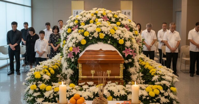 A dignified Buddhist funeral wake in Singapore, showcasing compassionate funeral services and cultural respect.