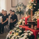 Serene Chinese funeral services wake setup in Singapore with traditional altar and flowers
