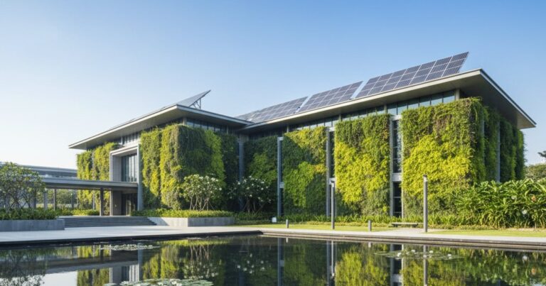 Modern eco-friendly cremation facility in Singapore showcasing sustainable design