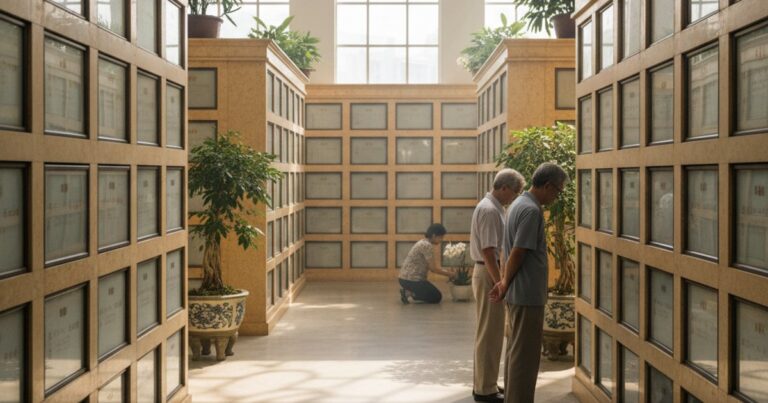 Serene columbarium in Singapore, a common choice for cremation services and long-term remembrance