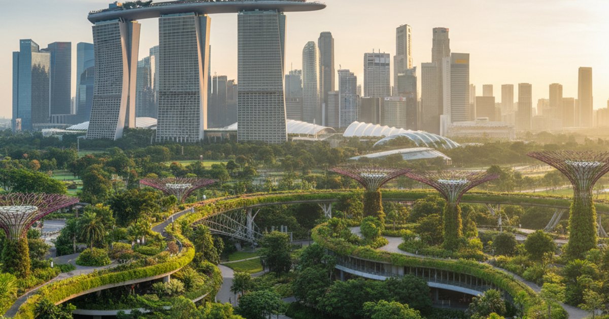 Singapore skyline with green spaces, representing sustainability and green cremation Singapore