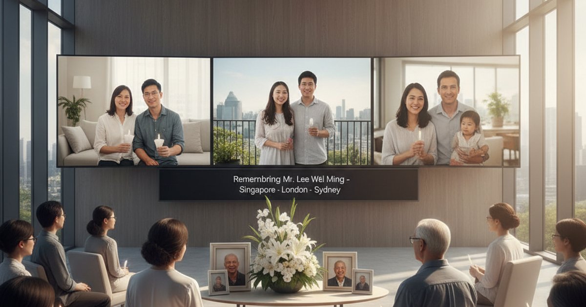 Hybrid memorial service connecting in-person and virtual attendees for funeral services SG