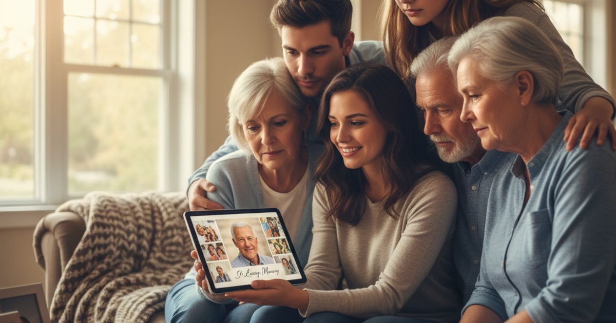 Family viewing digital memorial for funeral services Singapore