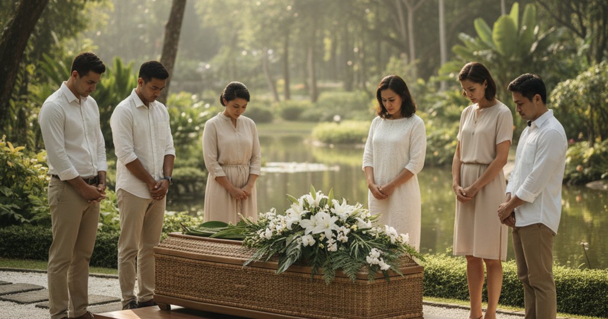 A serene green funeral service in Singapore, showcasing sustainable practices and natural elements in end-of-life care.