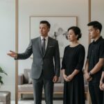 Funeral director assisting a family with cremation services in Singapore