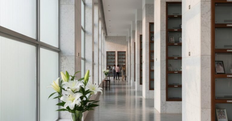 Modern columbarium interior in Singapore, a common choice for cremation services Singapore