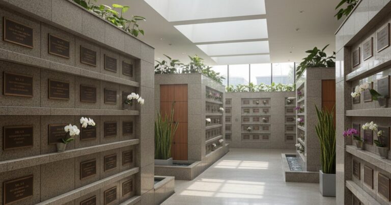 Modern columbarium niches, symbolizing lasting remembrance and planned funeral services in Singapore