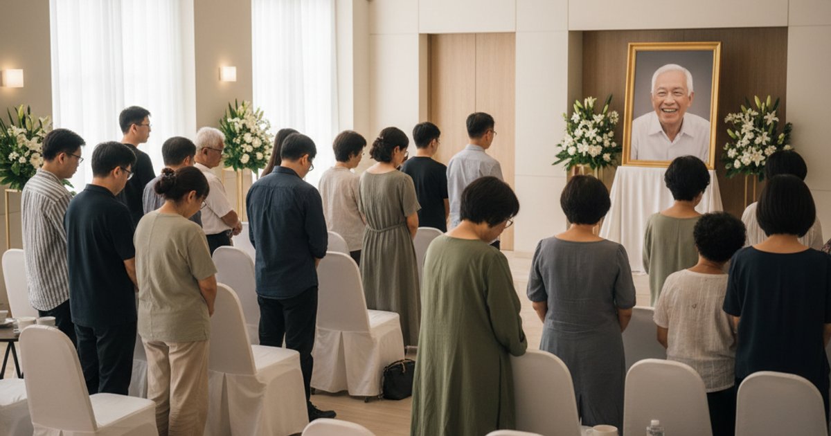 Diverse community members attending funeral services in Singapore, showing collective grieving and support