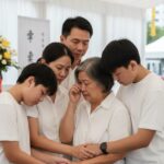Family comforting each other during cremation services in Singapore