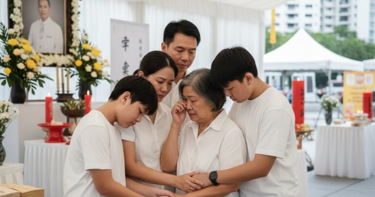 Family comforting each other during cremation services in Singapore