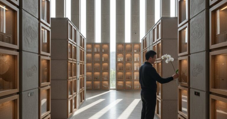 A serene columbarium in Singapore, symbolizing lasting funeral services and family remembrance