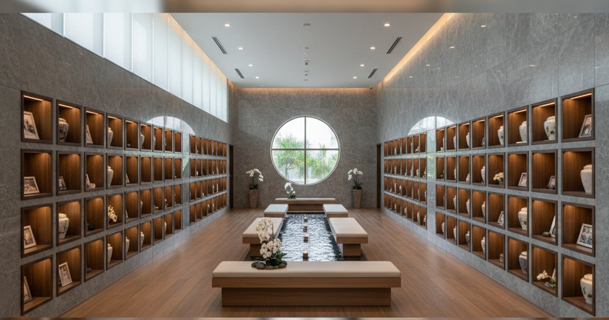 Modern columbarium interior in Singapore for cremation services and ash placement
