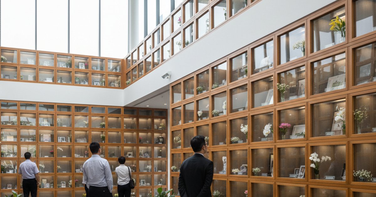 Modern multi-storey columbarium interior, showcasing space-efficient storage for cremation ashes in Singapore