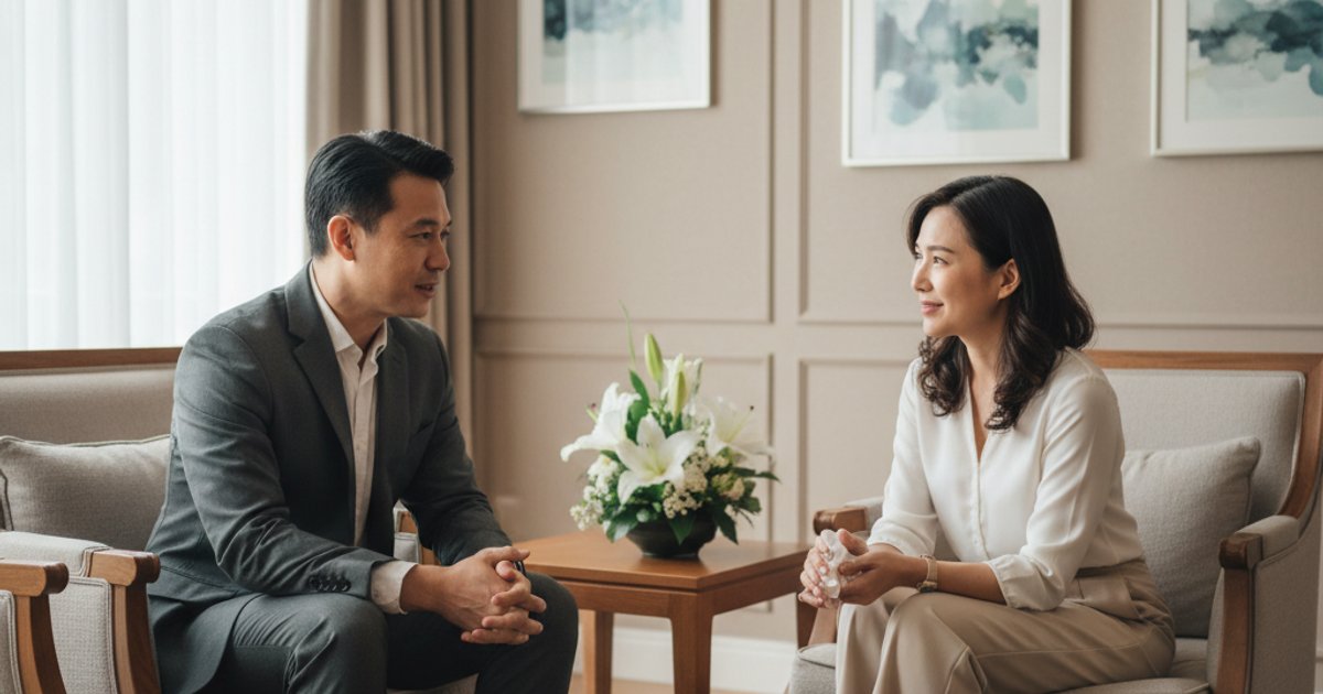 Funeral services SG professional offering empathetic support to a grieving family, demonstrating ethical practice.
