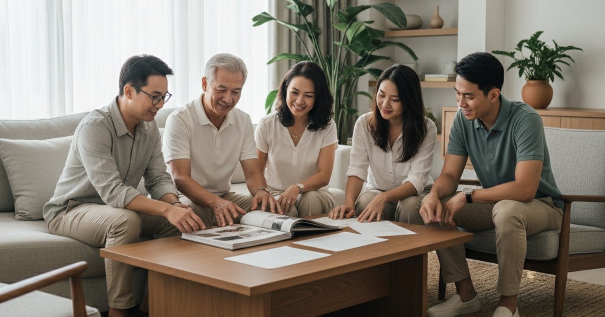 Singaporean family discussing cremation and legacy planning