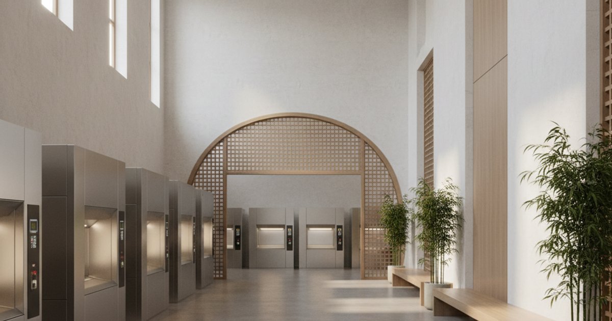 Interior of a modern cremation facility in Singapore, highlighting efficient cremation services