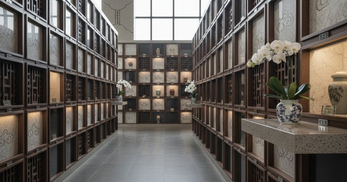 Interior of a modern columbarium in Singapore for cremation services
