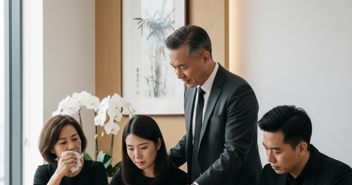 A funeral director in Singapore explaining regulations to a family.