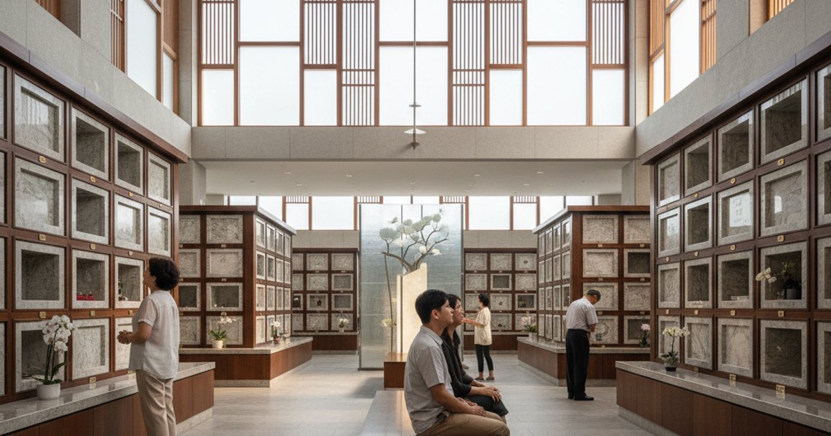 Modern columbarium interior in Singapore, showcasing niches for cremation services Singapore