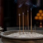 Incense burning in a bronze urn during Chinese mourning observances